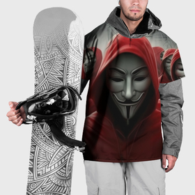 Накидка на куртку 3D с принтом Анонимусы в красных капюшонах в Екатеринбурге, 100% полиэстер |  | 