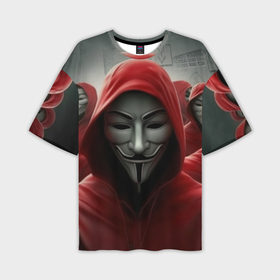 Мужская футболка oversize 3D с принтом Анонимусы в красных капюшонах в Екатеринбурге,  |  | 