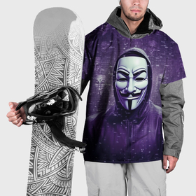Накидка на куртку 3D с принтом Анонимус фиолетовы свет , 100% полиэстер |  | 