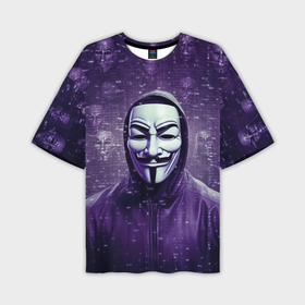 Мужская футболка oversize 3D с принтом Анонимус фиолетовы свет ,  |  | 