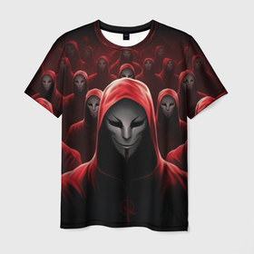 Мужская футболка 3D с принтом Анонимус пришелец в Екатеринбурге, 100% полиэфир | прямой крой, круглый вырез горловины, длина до линии бедер | 