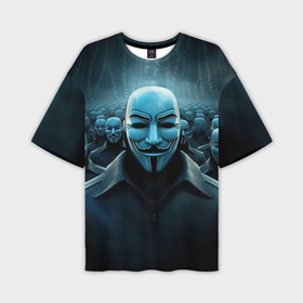 Мужская футболка oversize 3D с принтом Анонимус синий свет ,  |  | 