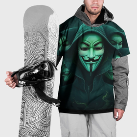 Накидка на куртку 3D с принтом Анонимус  зеленый свет в Курске, 100% полиэстер |  | 