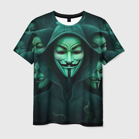 Мужская футболка 3D с принтом Анонимус  зеленый свет , 100% полиэфир | прямой крой, круглый вырез горловины, длина до линии бедер | Тематика изображения на принте: 
