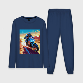 Мужская пижама с лонгсливом хлопок с принтом мотоциклист в пустыне в Рязани,  |  | 