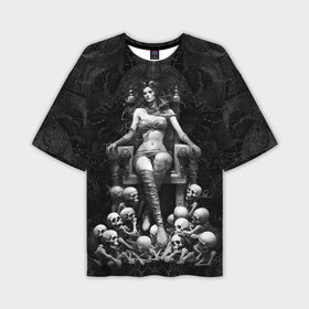 Мужская футболка oversize 3D с принтом Ведьма на троне из черепов в Белгороде,  |  | 