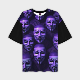 Мужская футболка oversize 3D с принтом Анонимусы фиолетовый паттерн в Екатеринбурге,  |  | 