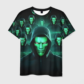 Мужская футболка 3D с принтом Анонимусы нейросеть , 100% полиэфир | прямой крой, круглый вырез горловины, длина до линии бедер | 