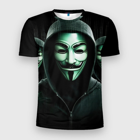 Мужская футболка 3D Slim с принтом Анонимусы  паттерн в Екатеринбурге, 100% полиэстер с улучшенными характеристиками | приталенный силуэт, круглая горловина, широкие плечи, сужается к линии бедра | Тематика изображения на принте: 