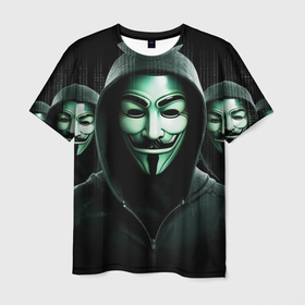 Мужская футболка 3D с принтом Анонимусы  паттерн в Тюмени, 100% полиэфир | прямой крой, круглый вырез горловины, длина до линии бедер | 
