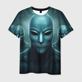 Мужская футболка 3D с принтом Анонимусы   пришельцы , 100% полиэфир | прямой крой, круглый вырез горловины, длина до линии бедер | 