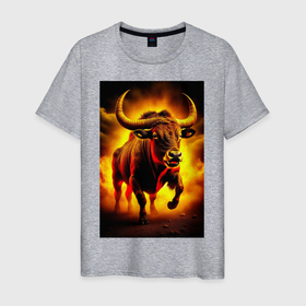 Мужская футболка хлопок с принтом Свирепый буйвол в Петрозаводске, 100% хлопок | прямой крой, круглый вырез горловины, длина до линии бедер, слегка спущенное плечо. | 