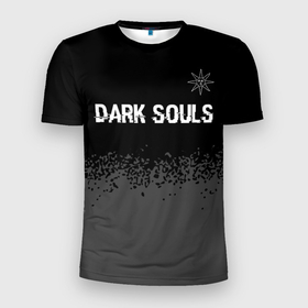 Мужская футболка 3D Slim с принтом Dark Souls glitch на темном фоне: символ сверху в Курске, 100% полиэстер с улучшенными характеристиками | приталенный силуэт, круглая горловина, широкие плечи, сужается к линии бедра | Тематика изображения на принте: 
