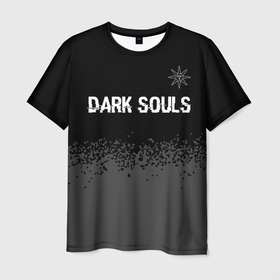Мужская футболка 3D с принтом Dark Souls glitch на темном фоне: символ сверху в Белгороде, 100% полиэфир | прямой крой, круглый вырез горловины, длина до линии бедер | Тематика изображения на принте: 