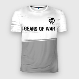 Мужская футболка 3D Slim с принтом Gears of War glitch на светлом фоне: символ сверху в Белгороде, 100% полиэстер с улучшенными характеристиками | приталенный силуэт, круглая горловина, широкие плечи, сужается к линии бедра | 
