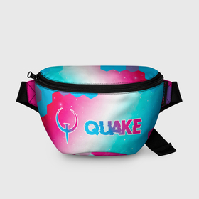 Поясная сумка 3D с принтом Quake neon gradient style: надпись и символ в Санкт-Петербурге, 100% полиэстер | плотная ткань, ремень с регулируемой длиной, внутри несколько карманов для мелочей, основное отделение и карман с обратной стороны сумки застегиваются на молнию | 