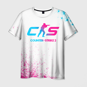 Мужская футболка 3D с принтом Counter Strike 2 neon gradient style в Екатеринбурге, 100% полиэфир | прямой крой, круглый вырез горловины, длина до линии бедер | 