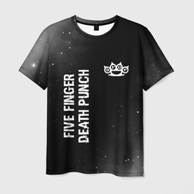 Мужская футболка 3D с принтом Five Finger Death Punch glitch на темном фоне: надпись, символ в Белгороде, 100% полиэфир | прямой крой, круглый вырез горловины, длина до линии бедер | Тематика изображения на принте: 