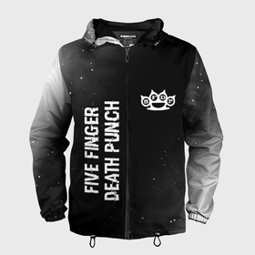 Мужская ветровка 3D с принтом Five Finger Death Punch glitch на темном фоне: надпись, символ , 100% полиэстер | подол и капюшон оформлены резинкой с фиксаторами, два кармана без застежек по бокам, один потайной карман на груди | 