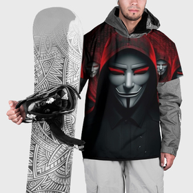 Накидка на куртку 3D с принтом Анонимусы в красном свете в Петрозаводске, 100% полиэстер |  | 