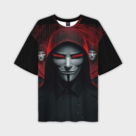 Мужская футболка oversize 3D с принтом Анонимусы в красном свете в Петрозаводске,  |  | 