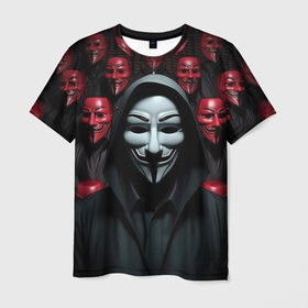 Мужская футболка 3D с принтом Отряд анонимусов в Тюмени, 100% полиэфир | прямой крой, круглый вырез горловины, длина до линии бедер | 