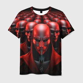 Мужская футболка 3D с принтом Отряд красных анонимусов в Рязани, 100% полиэфир | прямой крой, круглый вырез горловины, длина до линии бедер | 