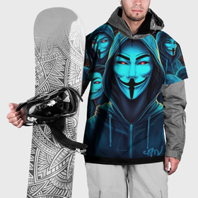 Накидка на куртку 3D с принтом Анонимусы в синем свете в Рязани, 100% полиэстер |  | 