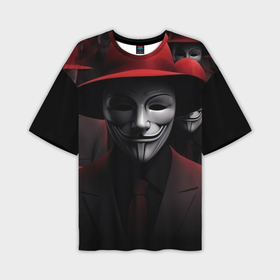 Мужская футболка oversize 3D с принтом Анонимусы в шляпах в Рязани,  |  | Тематика изображения на принте: 