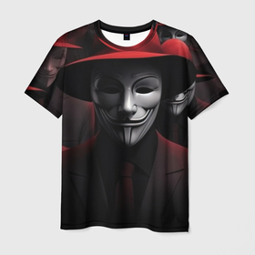 Мужская футболка 3D с принтом Анонимусы в шляпах в Тюмени, 100% полиэфир | прямой крой, круглый вырез горловины, длина до линии бедер | 