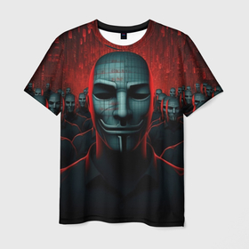 Мужская футболка 3D с принтом Анонимусы роботы в Рязани, 100% полиэфир | прямой крой, круглый вырез горловины, длина до линии бедер | Тематика изображения на принте: 