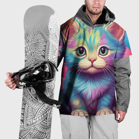 Накидка на куртку 3D с принтом Кошка в краске в Тюмени, 100% полиэстер |  | Тематика изображения на принте: 