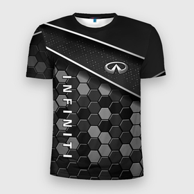 Мужская футболка 3D Slim с принтом Infiniti   черный металл в Белгороде, 100% полиэстер с улучшенными характеристиками | приталенный силуэт, круглая горловина, широкие плечи, сужается к линии бедра | 