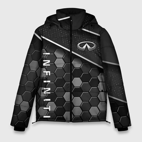 Мужская зимняя куртка 3D с принтом Infiniti   черный металл в Курске, верх — 100% полиэстер; подкладка — 100% полиэстер; утеплитель — 100% полиэстер | длина ниже бедра, свободный силуэт Оверсайз. Есть воротник-стойка, отстегивающийся капюшон и ветрозащитная планка. 

Боковые карманы с листочкой на кнопках и внутренний карман на молнии. | Тематика изображения на принте: 