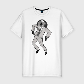 Мужская футболка хлопок Slim с принтом Camera man в Тюмени, 92% хлопок, 8% лайкра | приталенный силуэт, круглый вырез ворота, длина до линии бедра, короткий рукав | 