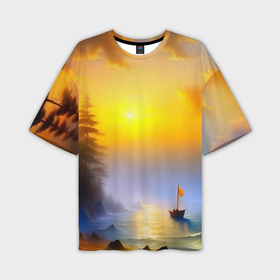 Мужская футболка oversize 3D с принтом Рассвет на море в Екатеринбурге,  |  | 