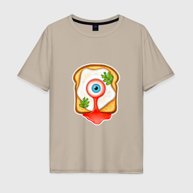 Мужская футболка хлопок Oversize с принтом завтрак хэллоуин яичница глазунья в Санкт-Петербурге, 100% хлопок | свободный крой, круглый ворот, “спинка” длиннее передней части | 
