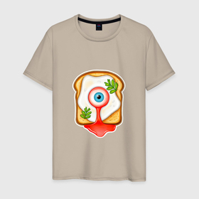 Мужская футболка хлопок с принтом завтрак хэллоуин яичница глазунья в Петрозаводске, 100% хлопок | прямой крой, круглый вырез горловины, длина до линии бедер, слегка спущенное плечо. | 