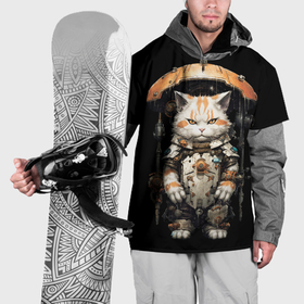 Накидка на куртку 3D с принтом Механический кот с железным зонтом в Петрозаводске, 100% полиэстер |  | 