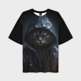 Мужская футболка oversize 3D с принтом Хакер кот в капюшоне в Курске,  |  | Тематика изображения на принте: 