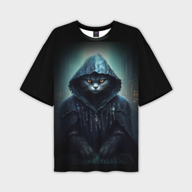 Мужская футболка oversize 3D с принтом Кот  в капюшоне  хакер в Курске,  |  | Тематика изображения на принте: 