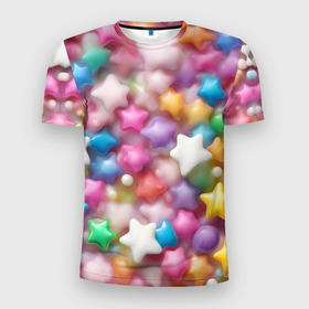Мужская футболка 3D Slim с принтом Сладкие звёзды в Петрозаводске, 100% полиэстер с улучшенными характеристиками | приталенный силуэт, круглая горловина, широкие плечи, сужается к линии бедра | Тематика изображения на принте: 