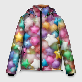 Мужская зимняя куртка 3D с принтом Сладкие звёзды в Петрозаводске, верх — 100% полиэстер; подкладка — 100% полиэстер; утеплитель — 100% полиэстер | длина ниже бедра, свободный силуэт Оверсайз. Есть воротник-стойка, отстегивающийся капюшон и ветрозащитная планка. 

Боковые карманы с листочкой на кнопках и внутренний карман на молнии. | Тематика изображения на принте: 
