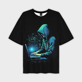 Мужская футболка oversize 3D с принтом Хакер  за ноутбуком ,  |  | 