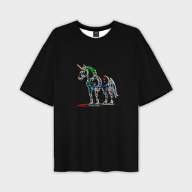 Мужская футболка oversize 3D с принтом Единорог сказочный чёрный в Курске,  |  | 
