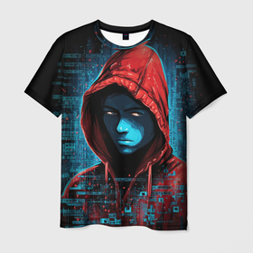 Мужская футболка 3D с принтом Хакер в красном костюме в Белгороде, 100% полиэфир | прямой крой, круглый вырез горловины, длина до линии бедер | Тематика изображения на принте: 