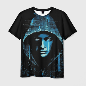 Мужская футболка 3D с принтом Hacker matrix в Санкт-Петербурге, 100% полиэфир | прямой крой, круглый вырез горловины, длина до линии бедер | 