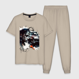 Мужская пижама хлопок с принтом водитель такси в Петрозаводске, 100% хлопок | брюки и футболка прямого кроя, без карманов, на брюках мягкая резинка на поясе и по низу штанин
 | Тематика изображения на принте: 
