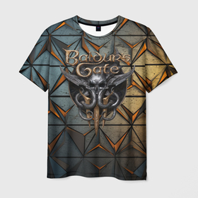 Мужская футболка 3D с принтом Baldurs Gate  3 dark logo , 100% полиэфир | прямой крой, круглый вырез горловины, длина до линии бедер | 