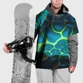 Накидка на куртку 3D с принтом Разлом синих и зеленых неоновых плит в Тюмени, 100% полиэстер |  | Тематика изображения на принте: 